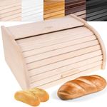 Creative Home Wooden Bread Bin Unpainted | 38 x 28.5 x 17.5 cm (+/- 1 cm) | Natural Beech Wood | Bread Box Container with Roll-Top Lid | Wooden Kitchen Storage box