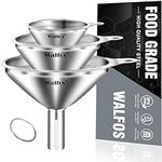 WALFOS Mini Stainless Steel Funnels, Multi-use Small Kitchen Funnel Set, for Transferring Liquid, Fluid, Essential Oils, Powder,Tiny Spices,Durable and Dishwasher Safe (3 Piece)