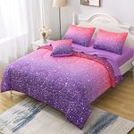 Keyroal 6Pcs Glitter Comforter Set with Sheets for Teens Girls Kids, Colorful Gradient Glitter Themed Bed in a Bag Twin Size, Pink Purple 3D Sparkly Galaxy Bedroom Decor Bedding Set