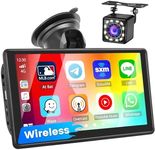 Wireless Apple CarPlay & Wireless Android Auto Portable Car Stereo 7 Inch Touch Car Screen with Bluetooth | Siri Voice Control | Backup Camera