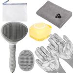 Dog Bath Brush Kit with Dog Towel & Dog Washing Gloves,6 IN One Bag Dog Slicker Hair Grooming Brush for Shedding Grooming，Dog Shedding Shampoo Scrubber Brush for Dogs Cats Bath Grey