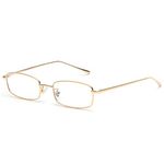 kachawoo Rectangle Eyeglasses Optical Men Metal Small Frame Glasses Frame Women Unisex (gold with clear), Gold With Clear, Medium