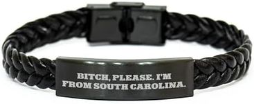 CUCOLUS South Carolina Inspired Funny B-tch Please I'm From South Carolina Leather Braided Wristband Gifts for Men Women Birthday Present from Home