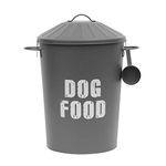 simpahome 60L Extra Large Metal Vintage Retro Styled Dry Dog Food Storage Bin Container with Scoop - Slate Grey.