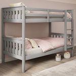 Blisswood Double Bed Bunk Bed with 2x Mattress, 3ft Grey Wooden Bunk Beds With Ladder Twin Sleeper Kids Bunk Bed, Solid Pine Wood Frame Single Double Bed frame For Kids Children Home