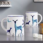 KIE Stag Blue Bagh Beautiful Handcrafted Coffee Mug Set of 2 pcs to Gift to Best Friends, Coffee Mugs, Microwave Safe Ceramic Mugs,(300 ml Each)