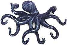 Hampton Nautical Rustic Octopus Hook 11" Decoration-Antique Vintage Cast Iron, Solid Dark Blue