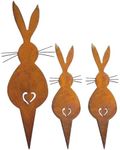 Baluue 3pcs Rabbit Garden Stake Metal Easter Bunny Garden Silhouette Rusty Animal Stake Yard Art Decoration for Spring Outdoor Lawn