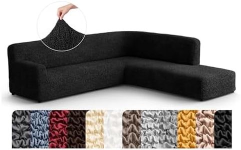 PAULATO BY GA.I.CO. Stretch Sectional Sofa Slipcover 1-Piece – Bi-Elastic L Shape Couch Cover – Furniture Protector Machine Washable – Black (Right-Facing Bumper Chaise Sectional)