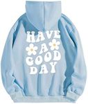 Meladyan Women Oversize Letter Slogan Graphic Print Hoodie Drop Shoulder Fleece Hooded Sweatshirt Pullover Aesthetic, Sky Blue