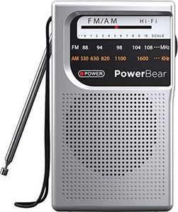 PowerBear Portable Radio | AM/FM, 2AA Battery Operated with Long Range Reception for Indoor, Outdoor & Emergency Use | Radio with Speaker & Headphone Jack (Silver)