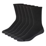 Hanes Men's Max Cushion Crew Socks, Available in 6 and 12-Pair Pack, Black/Grey Foot Bottom, 12-14