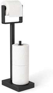 YUMORE Toilet Paper Holder Stand with Storage, Freestanding Stainless Steel Toilet Pape Holder with Weighted Base for Modern Bathroom, Matte Black