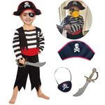 SPUNICOS Children's Pirate Costume with Pirate Hat,Eyepatch,Pirate Cutlass Kids Small(4-6)