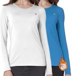 SSLR 2 Pack Women's Thermal Tops, Thermal Underwear for Women Long Sleeve Tee Shirts Basic Layering V Neck Fleece (Small, White & Blue)