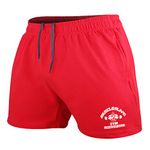Muscle Alive Men Bodybuilding Gym Workout Shorts Sprots Fitness Terry Cotton 5 Inseam Red L