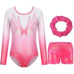 Valcatch Gymnastics Leotards for Girls Kids Long Sleeve Leotard with Shorts Girls Leotard Gymnastics Sparkle Ballet Dance Unitard Athletic Dancewear Ages 5-6 7-8 9-10 11-12 Years