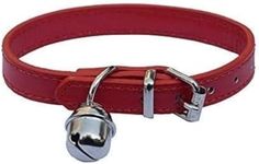 Red Leather Pet collars for Cats,Baby Puppy Dog,Adjustable 8"-10.5" Kitten Collar with Bell