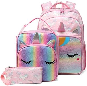 Kids School Backpack Lunch Bag Pencil Case Combo,Vaschy Cute Girls Schoolbag Set Bookbag for Preschool/Kindergarten/Elementry School Supplies Gilter Unicorns