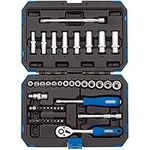 Draper 47 Piece 1/4-Inch Square Drive Metric Socket Set with Ratchet - DIY Home Professional & Car Kit, Blue/Black