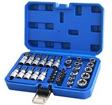 Qnkaa Female Torx Socket Bit Set 34pcs 3/8" 1/4" E4-E20 Nuts Set I T10-T60 Star Sockets Security Bit