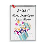 T-SIGN 24 x 36 Inches Aluminum Snap Open Poster Frame - White Dry Erase Surface, 1" Profile Wall Mounted Silver, Two Use Methods for More Display