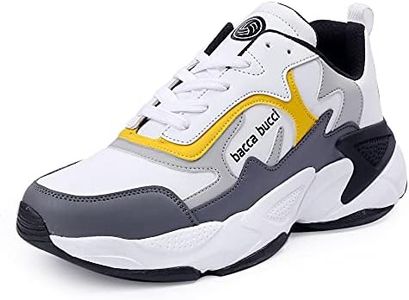 Bacca Bucci® Spark Running Shoes/Trainers for Men for Gyming, Cross Training, Heavy Weight Lifting, Cross-fit with Natural Rubber & Eva Sole and Breathable Upper- Yellow, Size UK8