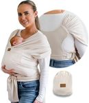 Stylish Beige & Gold Baby Carrier Wrap: Comfortable, Soft & Supportive, Adjustable Ring Sling for Mom & Dad, Ideal for Baby Registry, Newborn to Toddler, Baby Shower