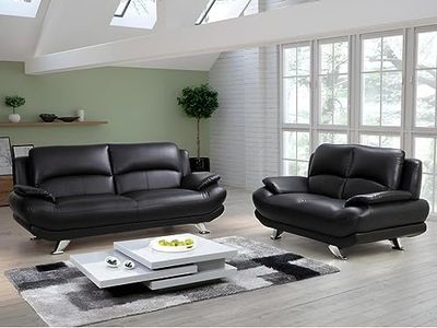 Vente-unique - Sofá 3+2 plazas de Piel sintética MUSKO - Negro