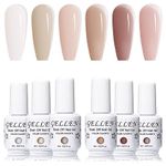 Gellen Gel Nail Polish Kit - Nude White 6 Colors Gel Polish Set, 3 Colors Solid Gel Polish & 3 Colors Jelly Gel Nail Polish, Nail Art Design Home Gel Manicure Set 8ml