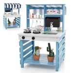 COSTWAY Mud Kitchen, Wooden Double-Sided Kids Play Kitchen with Removable Sink & Faucet, Kitchenware, Outdoor Pretend Kitchen Playset for Boys Girls Ages 3+