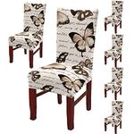 BRIDA ® Spandex Stretchable Floral Geometric Printed Dining Elastic Chair Covers Protector (Butterfly) 6 Chair Cover,Butterfly, Multicolor