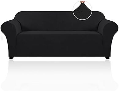 H.Versailtex 1 Piece High Stretch Sofa Cover for 3 Cushion Couch Soft Spandex Form Fit Slip Resistant Stylish Furniture Protector with Elastic Bottom Sofa Slip Cover Protector (3 Seater-Sofa, Black)