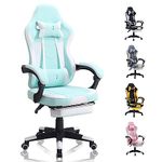 SUKIDA Gamers Choice Gaming Chair - Gaming Chairs for Adults 300lbs, Ergonomic Gamer Gamingchair with Footrest Cool Pc Computer Comfy Leather Swivel Recliner Adjustable Massage Lumbar, Green Blue