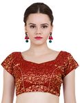 ND & R Women's Readymade, Banarasi Brocade (Chanderi) Short Sleeve Ladies Blouse, Choli for Saree, Ready to Wear Color Maroon Size-36