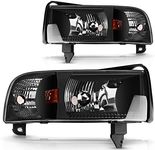 DWVO Headlight Assembly Compatible with 1994-2001 Dodge Ram 1500/94-02 Dodge Ram 2500 3500/95-02 Dodge Ram 4000 Black Housing without DRL