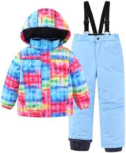 Hiheart Girls Winter Ski Jacket & Pants Set 2-Piece Snowsuit Blue Check 6-7