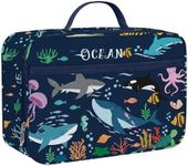 Clastyle Blue Ocean Sharks Insulated Lunch Bag for Kids Boy, Portable Large Thermal Cooler Lunch Box Bag for School