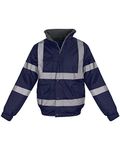 shelikes Hi Vis Viz Visibility Bomber Workwear Security Safety Fluorescent Hooded Padded Waterproof Work Wear Jacket Coat [NAVY S]