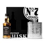 Jack Daniels Gift Set - Mini Whisky Gift Set 1x 5cl JD Whisky Old No7 Alcohol Miniatures, JD Tennessee Whiskey 3oz Hip Flask - Birthday Gifts for Men, Boyfriend Gifts for Him, Christmas