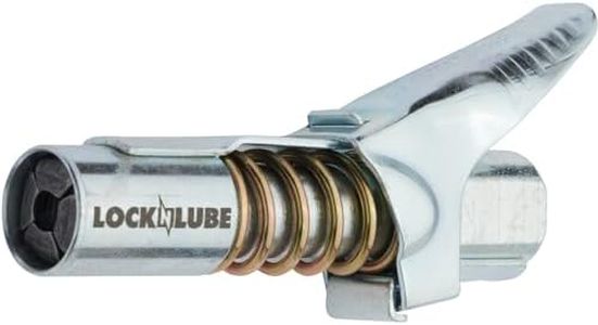 LockNLube Grease Gun Coupler locks onto Zerk fittings. Grease goes in, not on the machine. World's best-selling original locking grease coupler. Rated 10,000 PSI. Long-lasting rebuildable tool.