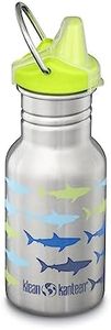 Klean Kanteen Kid Classic Stainless Steel Slim Water Bottle 12oz with Spout Cap Sharks