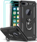 LeYi for iPhone 8 Plus/7 Plus Case, iPhone 6s Plus/6 Plus Case and 2 Tempered Glass Screen Protector, Ring Holder Shockproof Protective Silicone Hard Armor Phone Cover iPhone 6 6s 7 8 Plus Black