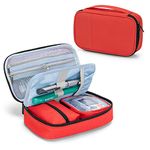 CURMIO Diabetic Supplies Bag for Glucose Meter, Medication, Insulin Pens and Other Diabetes Care Supplies, Diabetes Travel Organizer Case with Detachable Pouches, Red(Bag Only)