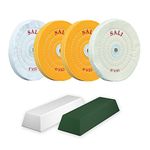 SALI 4 Pack Polishing Wheel for Bench Grinder 6" Buffing Wheel 2 *Yellow Cotton,1*White-Medium Cotton,1* White-Fine Cotton (50 Ply) for Buffer Polisher Pad 1/2'' Arbor Hole with Polishing Compound Kit