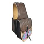 Deen Enterprises Cowhide Genuine Leather Western Equestrian Trail Tooling Carving Craved Pack Equipment Horse Saddle Bag Size: 10” L x 10” W x 3” D (Saddle Bag Article Series_01)