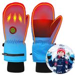 Eurzom Heated Mittens Kids Electric Heated Gloves Children Battery Powered Gloves Winter Waterproof Ski Gloves Battery Rechargeable Hand Warmers for Boys Girls Skiing Outdoor(Blue, Kids 8-12 Years)