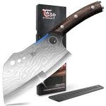 SYOKAMI Multifunction Butcher Knife, 7.7 Inch Meat Cleaver With Herb Stripper And Sheath, Chinese Chef Knife Heavy Duty Bone Chopper, Slicing Vegetables, Damascus Pattern Full Tang Wood Handle Design