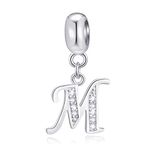 Initial M Pendant Charm, Letter M Charms Fit Pandora Mothers Day Bracelet, 925 Sterling Silver Dangle CZ Alphabet Beads, Gift for Grandma/Mommy/Best Mom/Christmas