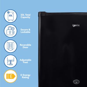 Igenix Table Top Mini Freezer, 33L – Black, Reversible Lockable Door